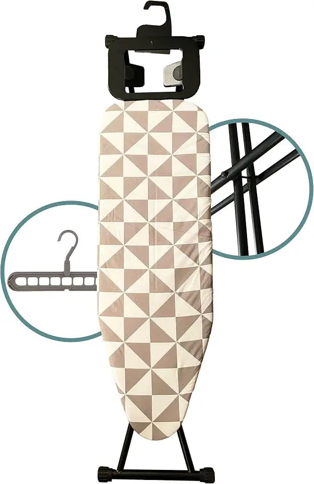 Compact Ironing Board Foldable | Hanging Iron Board with Safety Iron Stand & Rest for Small Space or Apartment, Thick Cover & Pad, Height Adjustable up to 33" Features 4 Steel Legs