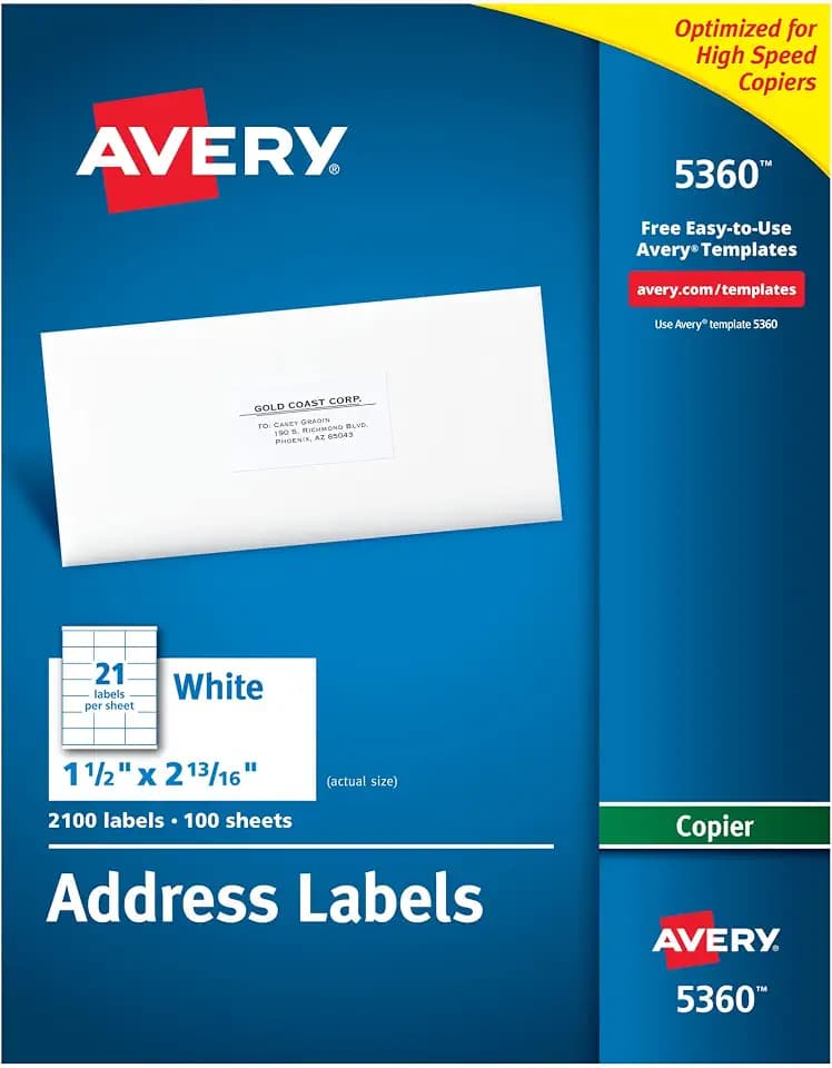 Avery Printable Address Labels for Copiers, 1-1/2" x 2-13/16", White, 2,100 Blank Mailing Labels (05360)