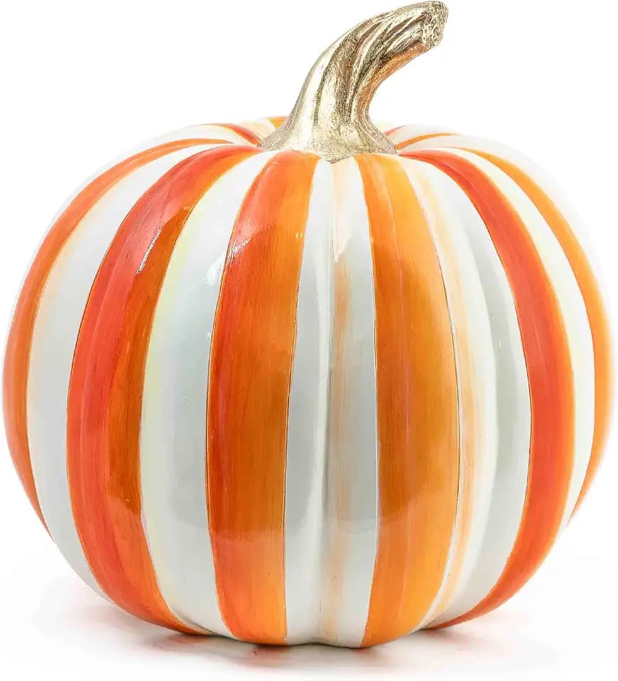 MACKENZIE-CHILDS Resin Pumpkin, Medium, Orange-and-White Orange Stripe
