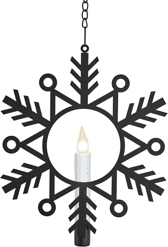 CW1510A Battery Powered 12 Inch Metal Snowflake Window Wreath with Hot Spot Flickering Flameless Candle Light and Automatic Timer,