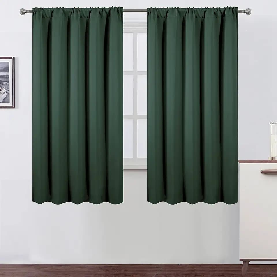 LEMOMO Dark Green Blackout Curtains/52 x 63 Inch/Set of 2 Panels Room Darkening Curtains for Bedroom