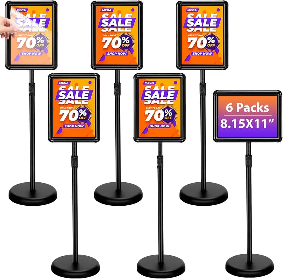 Feifeiya 6 Pcs Sign Holder Stand 8.5x11 Poster Stand, Round Corner, Black