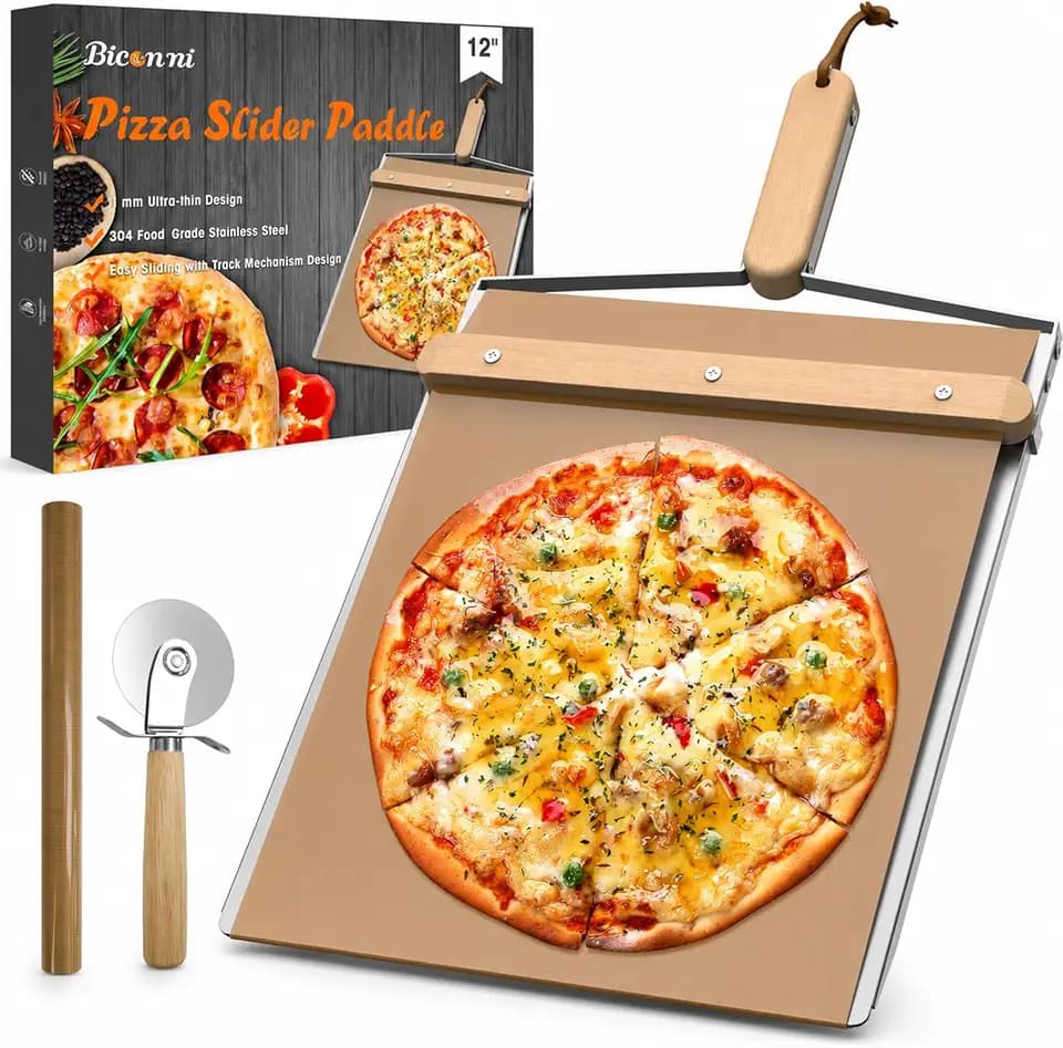 Sliding Pizza Peel for 12 Inch Pizzas, 304 Stainless Steel, Large Cutter
