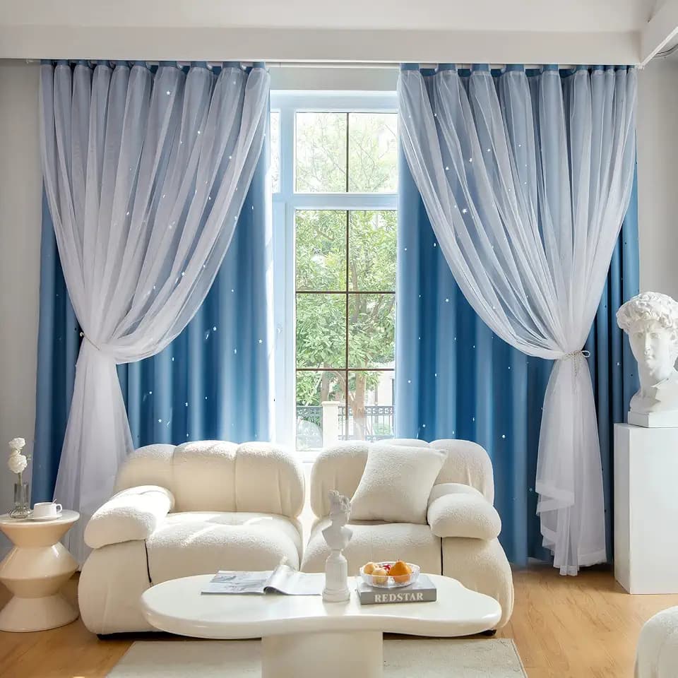 Loyala Blue Curtains for Bedroom Living Room 72 Inches Long, 2 Panels