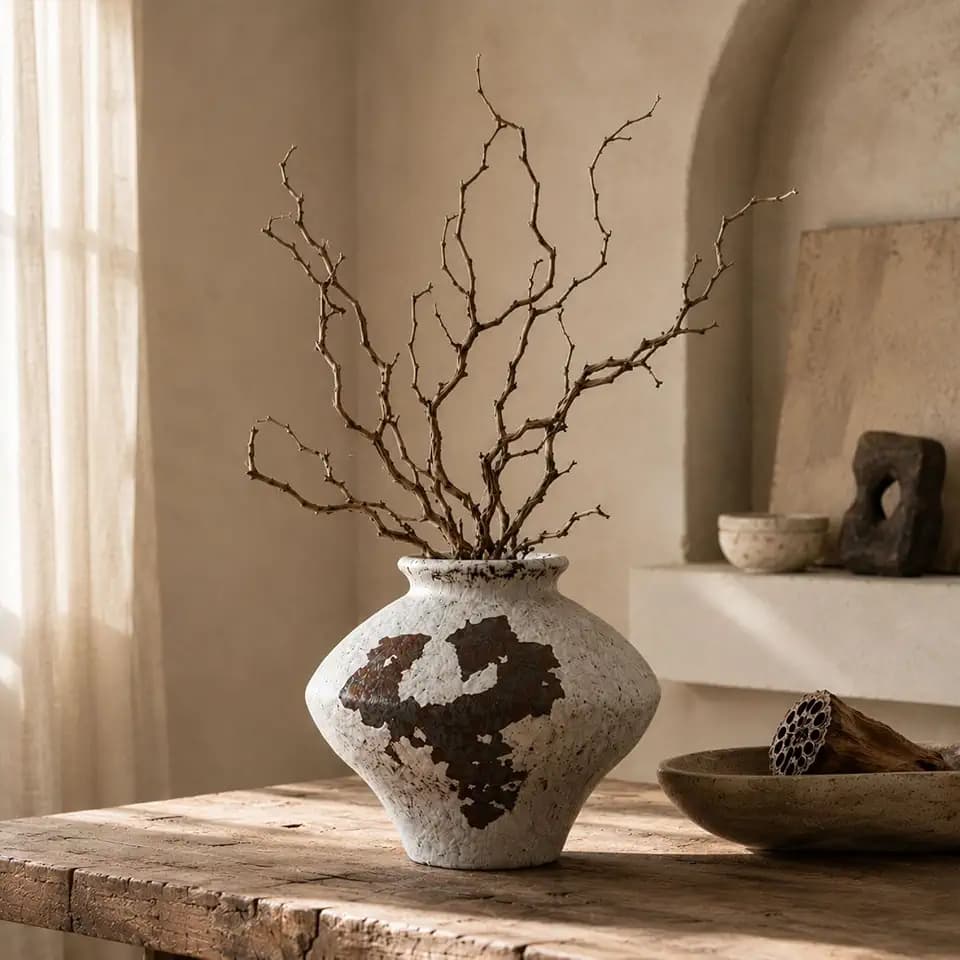 Wabi Sabi Rusty Vintage Vase, 6.3" Tall Wabi Sabi Decor Rustic Farmhouse Pottery Vase for Centerpiece, Textured Pottery Flower Vases for Home Decor, Table, Living Room, Bathroom, Kitchen
