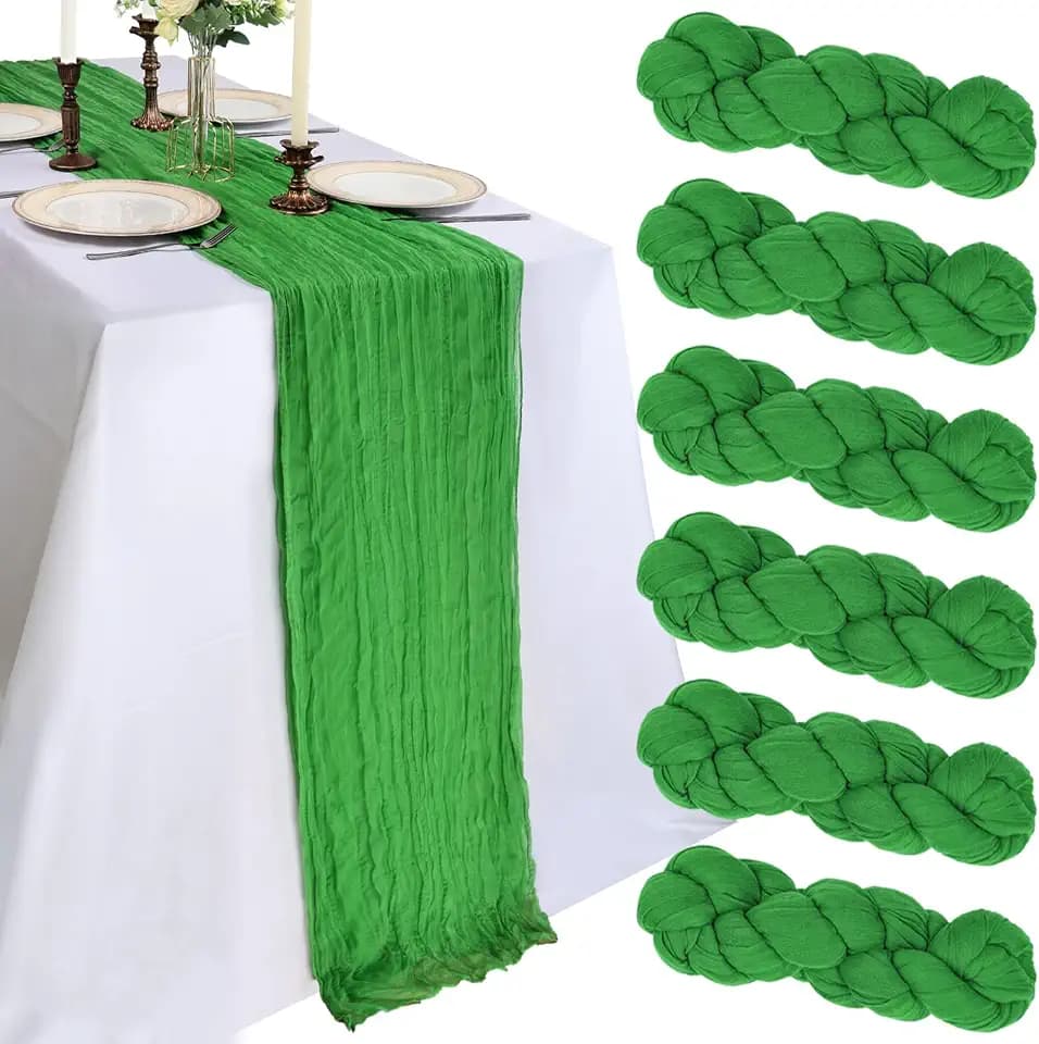 6 Pack 10Ft Green Cheesecloth Table Runner 23 x 120 Inch