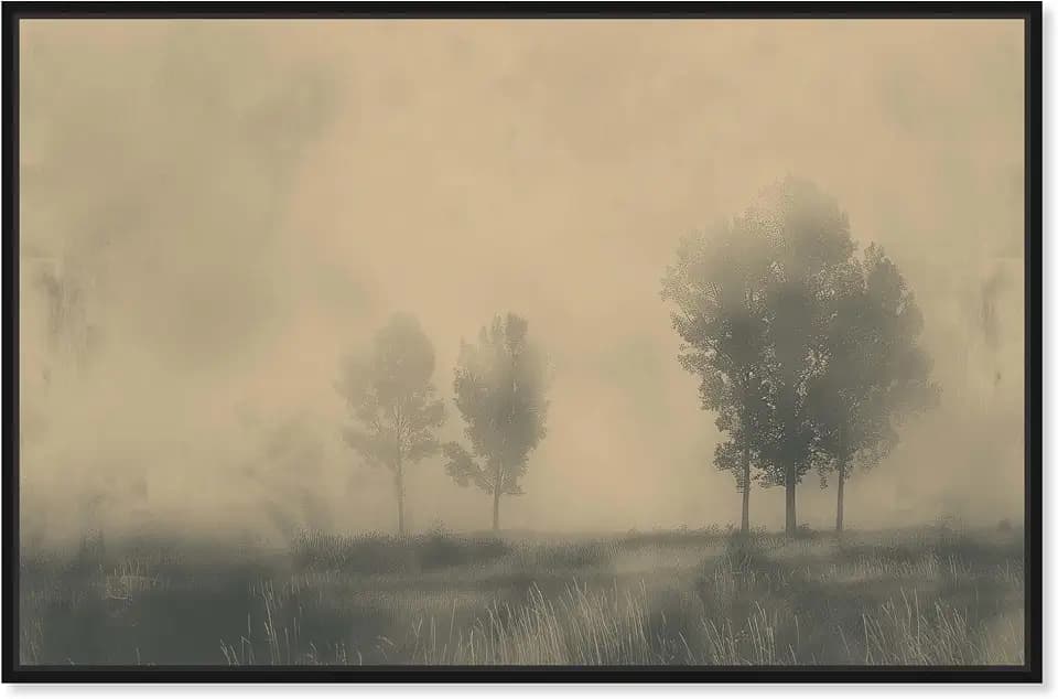 Art Remedy Lost in Foggy Trees Canvas Vintage Illustration, Black Frame, 36" x 24"