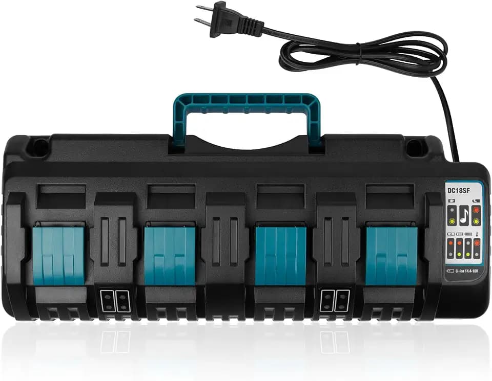 PENGJBATTER DC18SF 14.4V/18V Rapid 4-Port Charger with USB Ports for Makita 14.4V-18V Battery BL1850B BL1860B BL1430B BL1840B BL1820B & Charger DC18RC DC18RD, Fast Charging for Makita 18V Power Tools