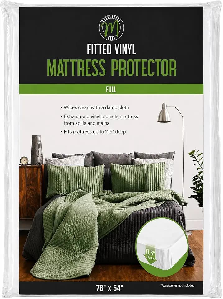 Home Expressions Vinyl Plastic Mattress Protector Fitted Sheet Style Waterproof Mattress Cover Breathable and Spill Protection Fits a Mattress Up to 11.5" Deep (Full 78"x54"X11.5" Deep)