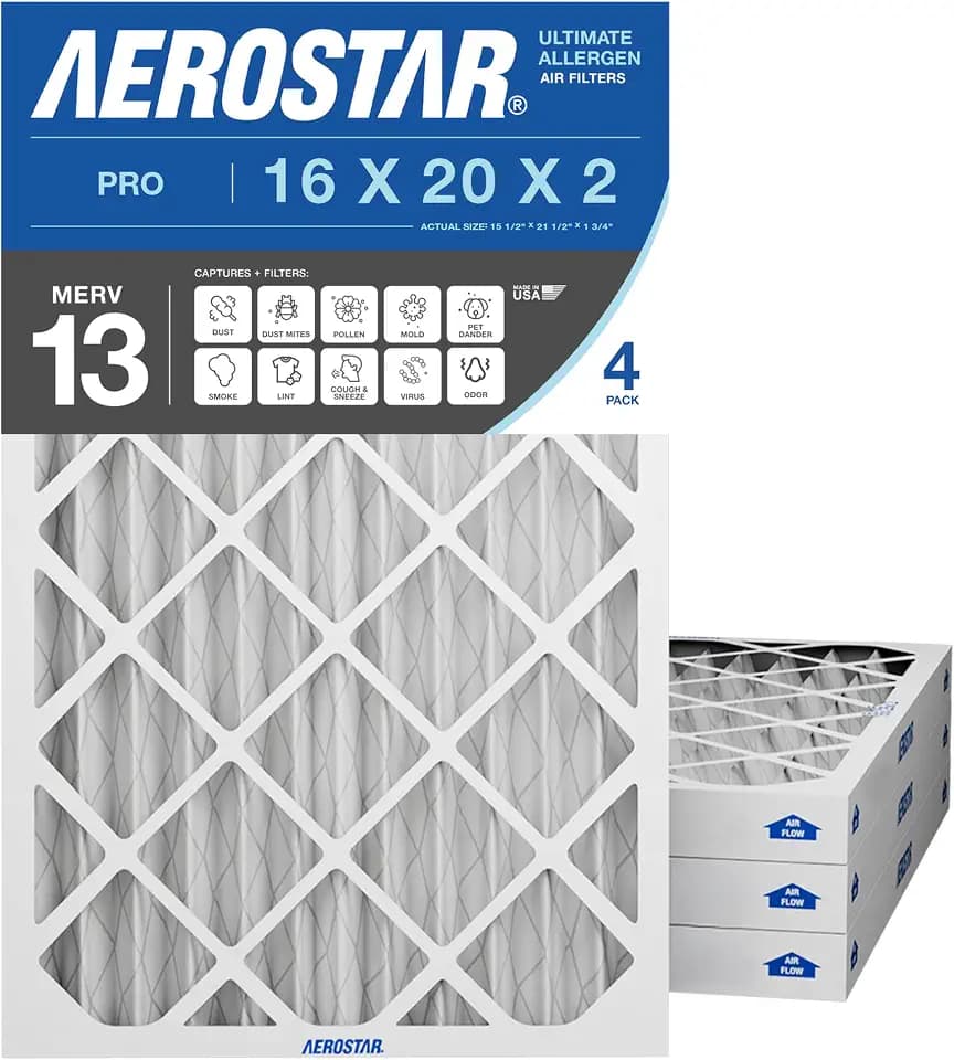 Aerostar Air Filter 16x20x2 MERV 13 AC Filter, HVAC, Furnace Filter, 4 Pack