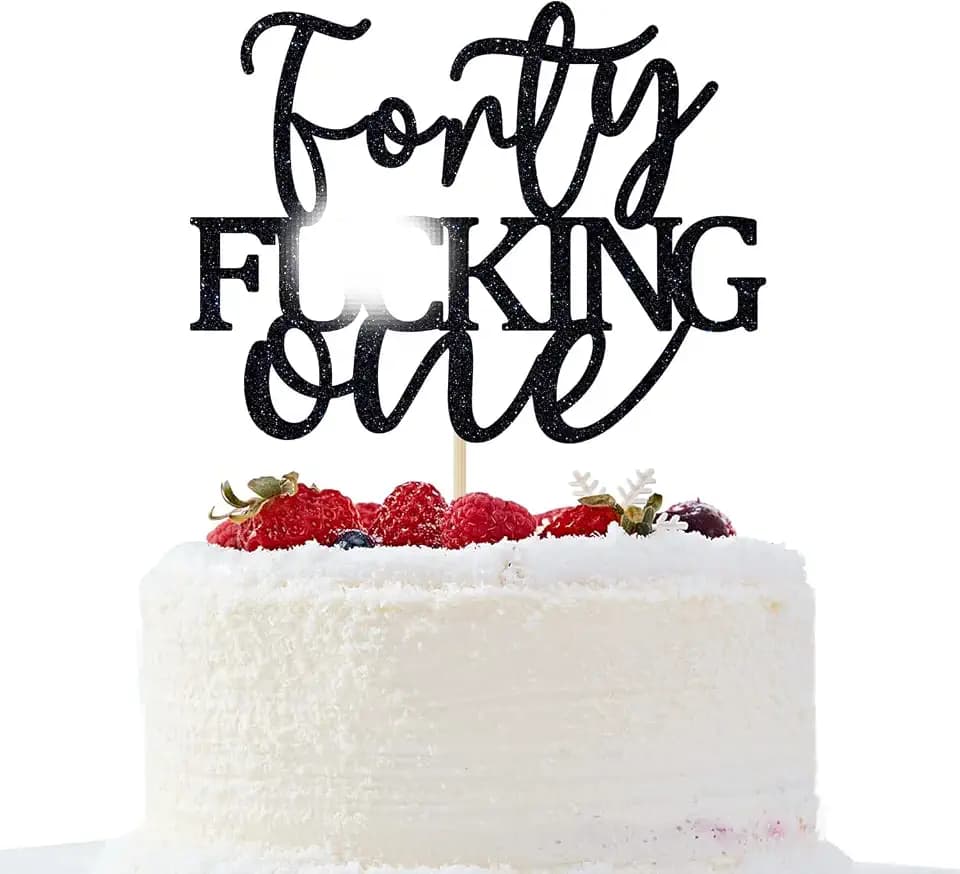 Forty One Cake Topper - Happy 41st Birthday Cake Decor - Cheers to 41 Years Birthday Party Decorations Supplies, Black Glitter