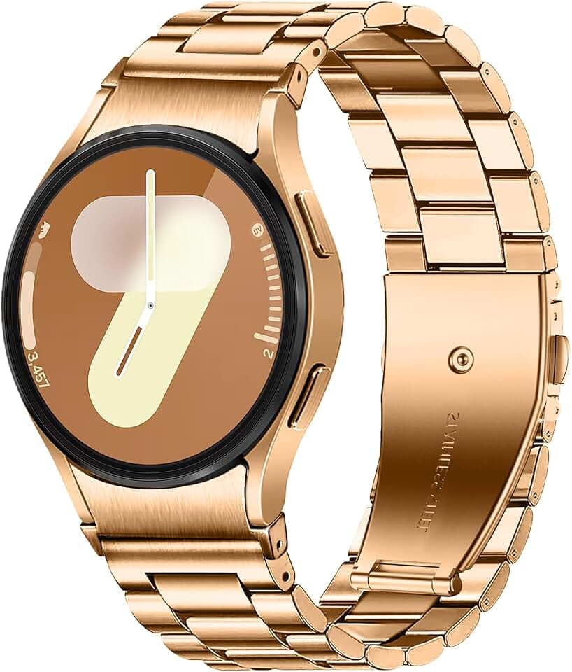 Edelstahl Armband Kompatibel mit Samsung Galaxy Watch 7/FE/6/5/4 40mm 44mm, Galaxy Watch 6/4 Classic 43mm 47mm/42mm 46mm, 5 pro 45mm, 20mm Metall Armband für Herren Damen(Rosegold)