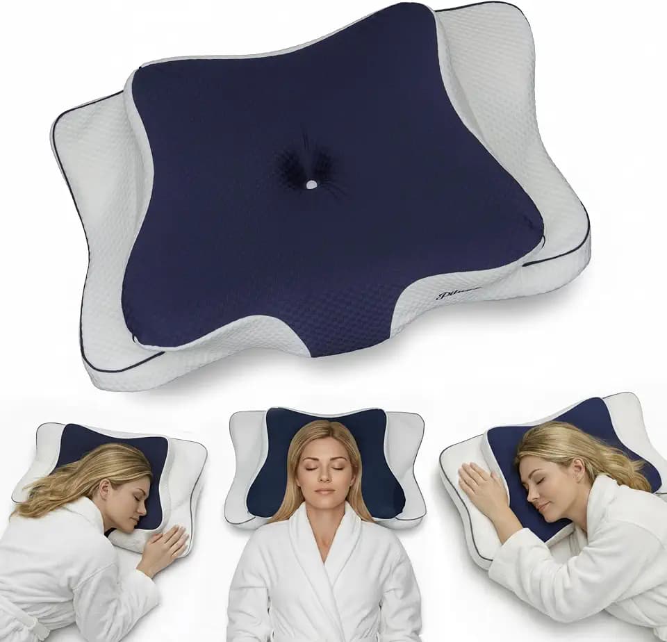 Cervical Neck Pillow for Sleeping – Cooling Memory Foam Cervical Pillow for Side Sleepers and Back Sleepers – Contour Ergonomic Neck Support (Dark Blue/White, Cooling)
