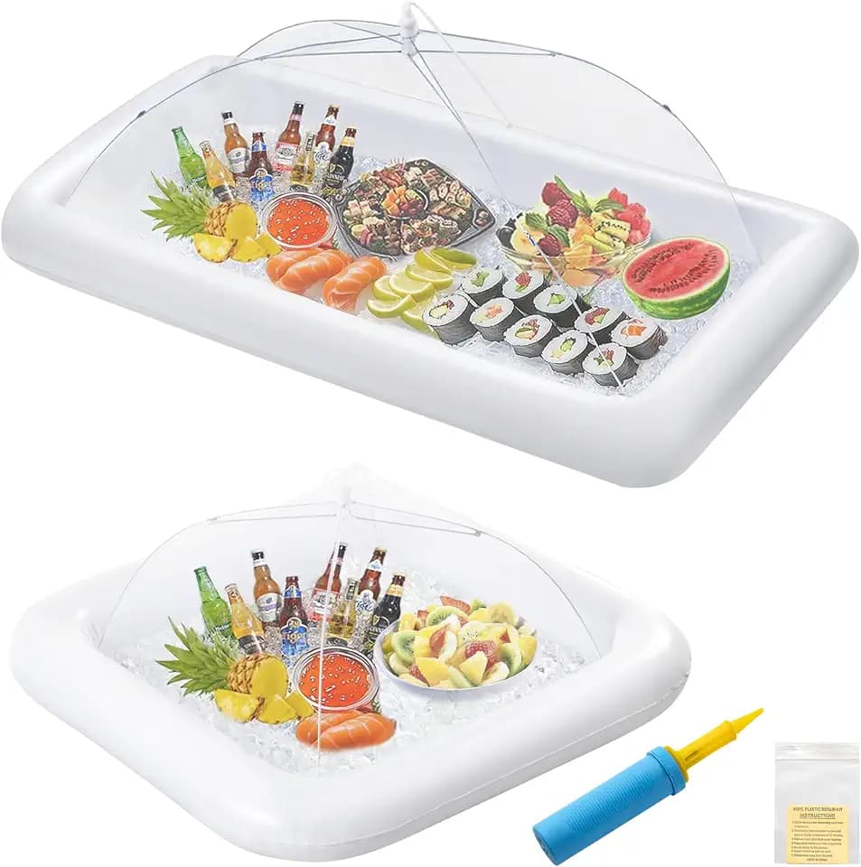 HBlife 2 Inflatable Serving Bars with 2 Custom-Fit Mesh Food Covers