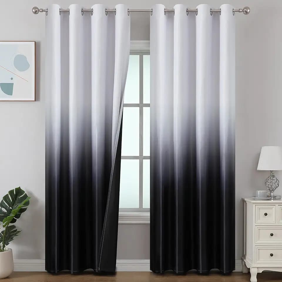 Ombre Black Greyish White Blackout Curtains for Living Room 52x108 2 Panels
