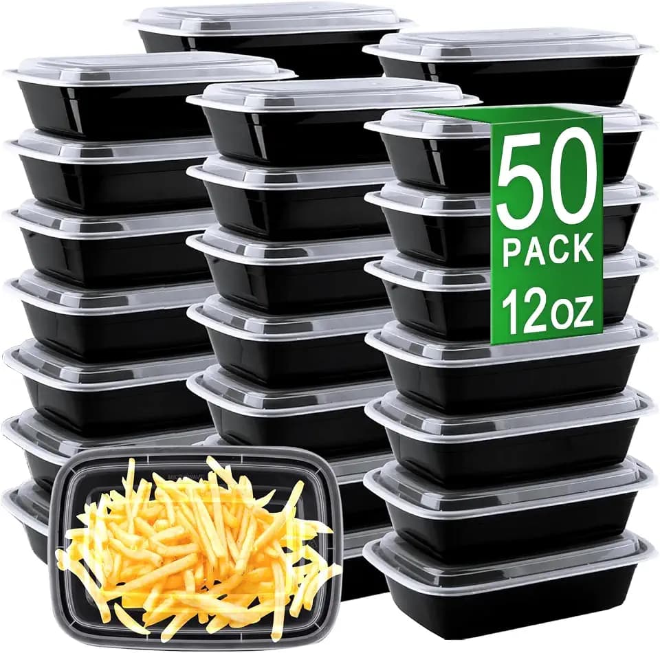 12oz Meal Prep Containers, 50 Pack Disposable Food Storage Boxes with Lids
