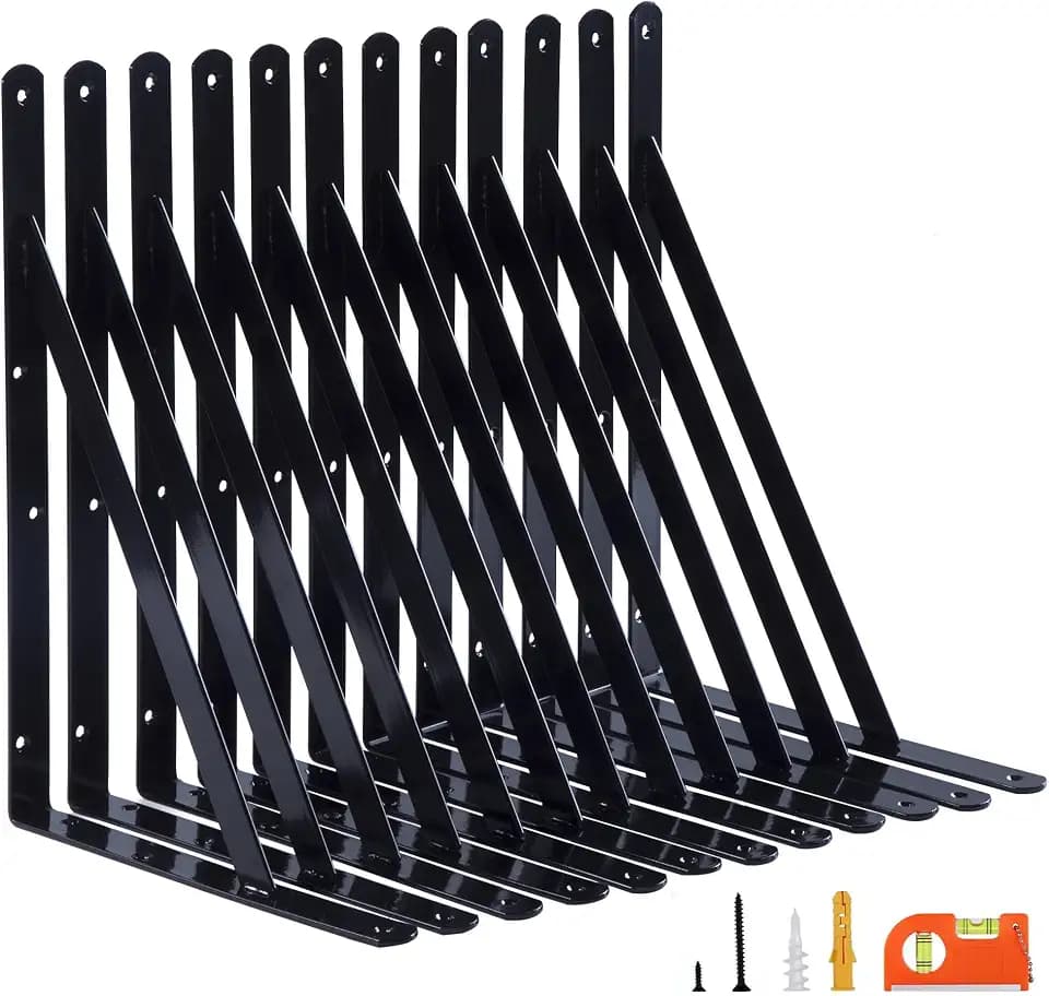 NEODROP 12-Pack 14 Inch Heavy Duty Shelf Brackets, Large Wall Bracket for Garage Storage Shelves, Black Powder-Coated Steel