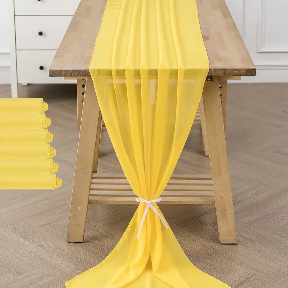 6Pack 10ft Chiffon Table Runner 29x120 Inch Sheer Romantic Table Runner for Wedding Birthday Party Bridal Shower Outdoor Decoration -Yellow