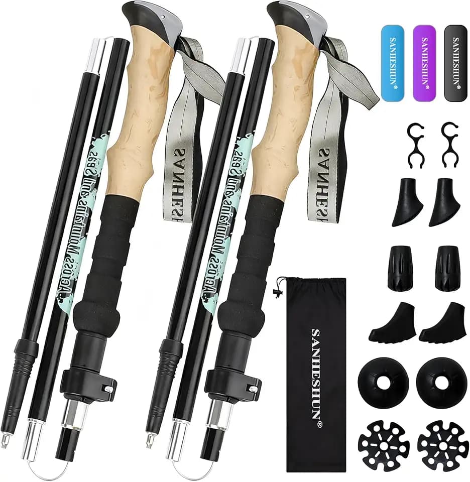 Walking Trekking Poles 2 Pack - 5 Section Lightweight Aluminium Alloy with Anti Shock & Quick Flip Lock - Cork EVA Handle, Adjustable 108-128CM - for Hiking, Camping, Travel