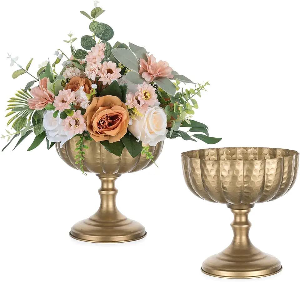 Sziqiqi Gold Urn Vase for Wedding, Distressed Compote Vases for Table, 2Pcs