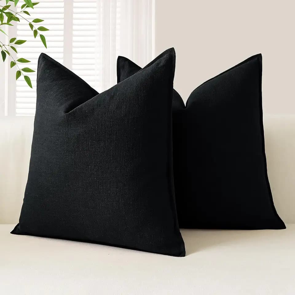 OTOSTAR Pack of 2 Soft Linen Decorative Throw Pillow Covers 24 x 24 Inch Solid Farmhouse Pillowcases Boho Accent Pillow Covers for Sofa Couch Chair Bedroom Home Decor Cushion Covers, Black