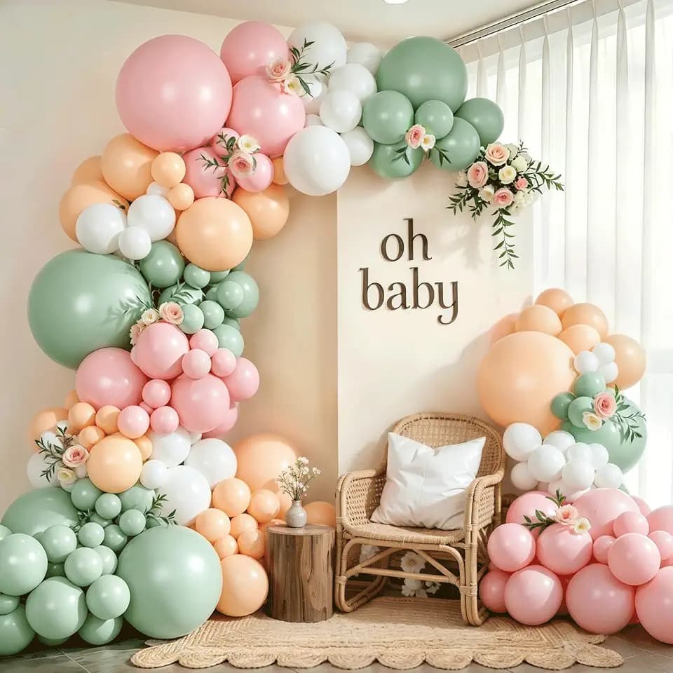 Dusty Green Pink Floral Balloon Garland Arch Kit 144 PCs