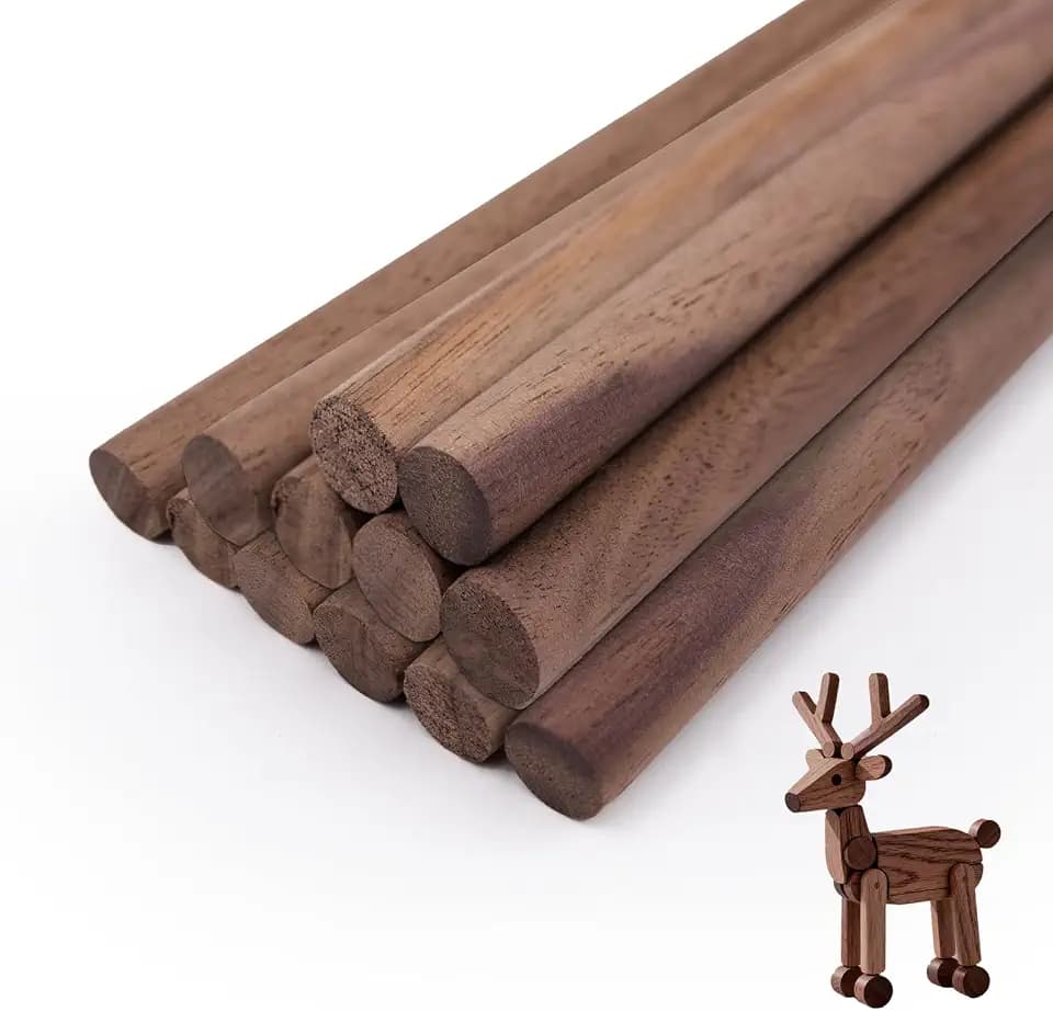 10 Pack Walnut Wooden Dowel Rods 3/8 x 12 Inch (10 x 300mm) Unfinished Round Hardwood Sticks for Crafts, Woodworking, Building Models and DIY Projects