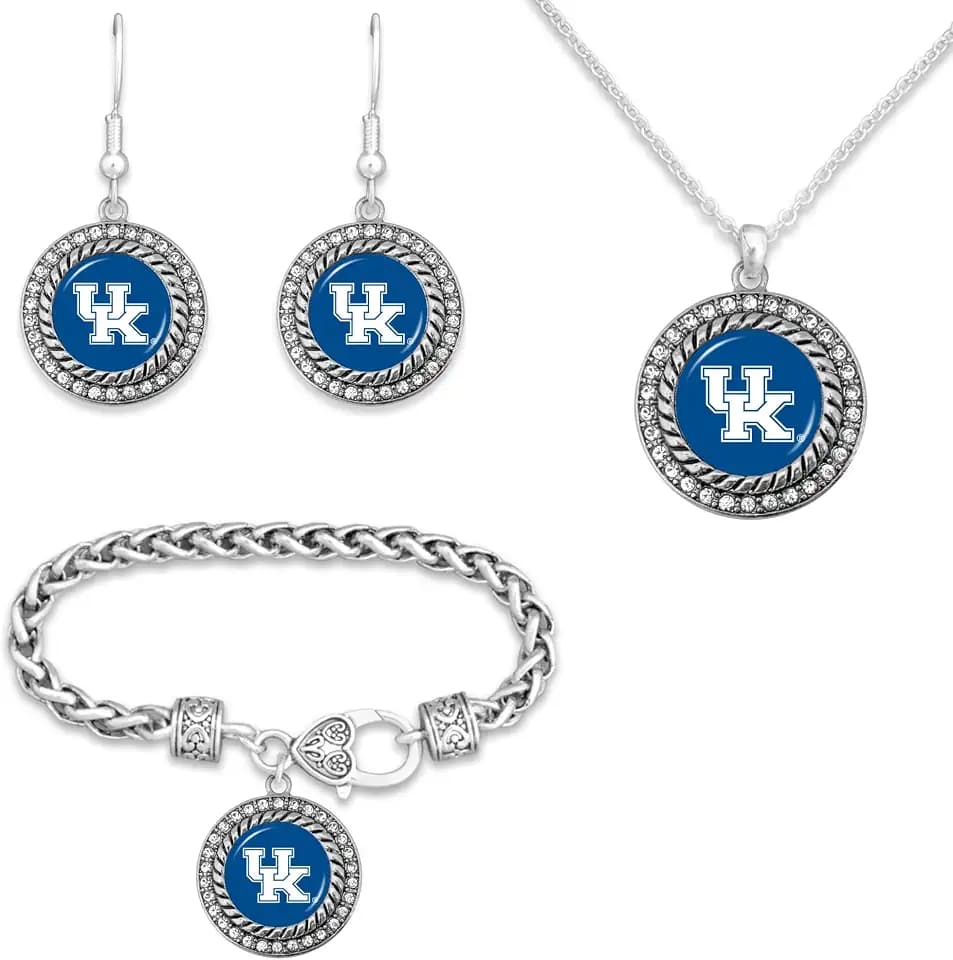 Game Day Outfitters NCAA 3-Piece Jewelry Set - Necklace, Bracelet, Earrings with NCAA Emblem Pendant & Bling Rhinestones for Women, Girlfriend, BFF