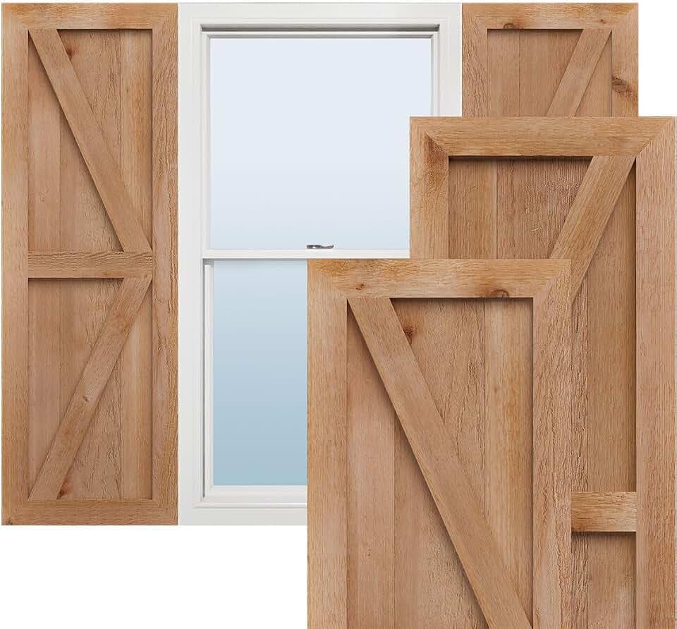 Ekena Millwork RBF06Z11X052RWR TimberCraft Two 5 3/8" Boards Framed Board-n-Batten w/Z-Bar, Rustic Wood Shutters (Per Pair), 10 3/4"W x 52"H, Rough Sawn Western Red Cedar