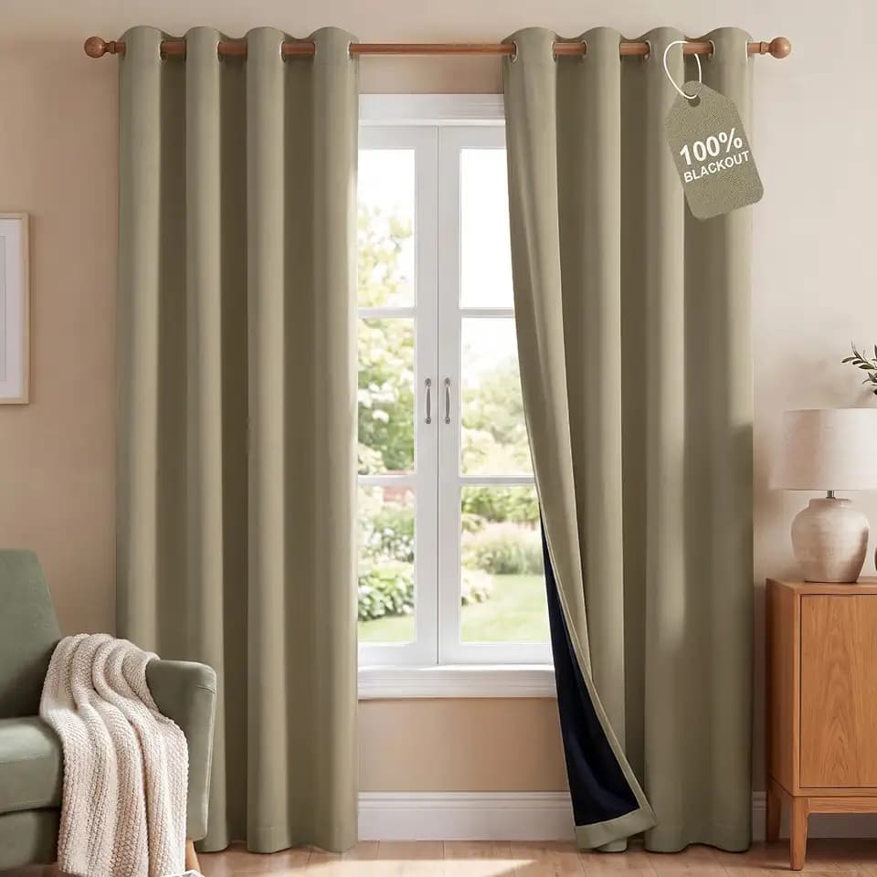 NICETOWN Cocoa Eggnog Blackout Curtains for Living Room 52" x 84" 2 Panels