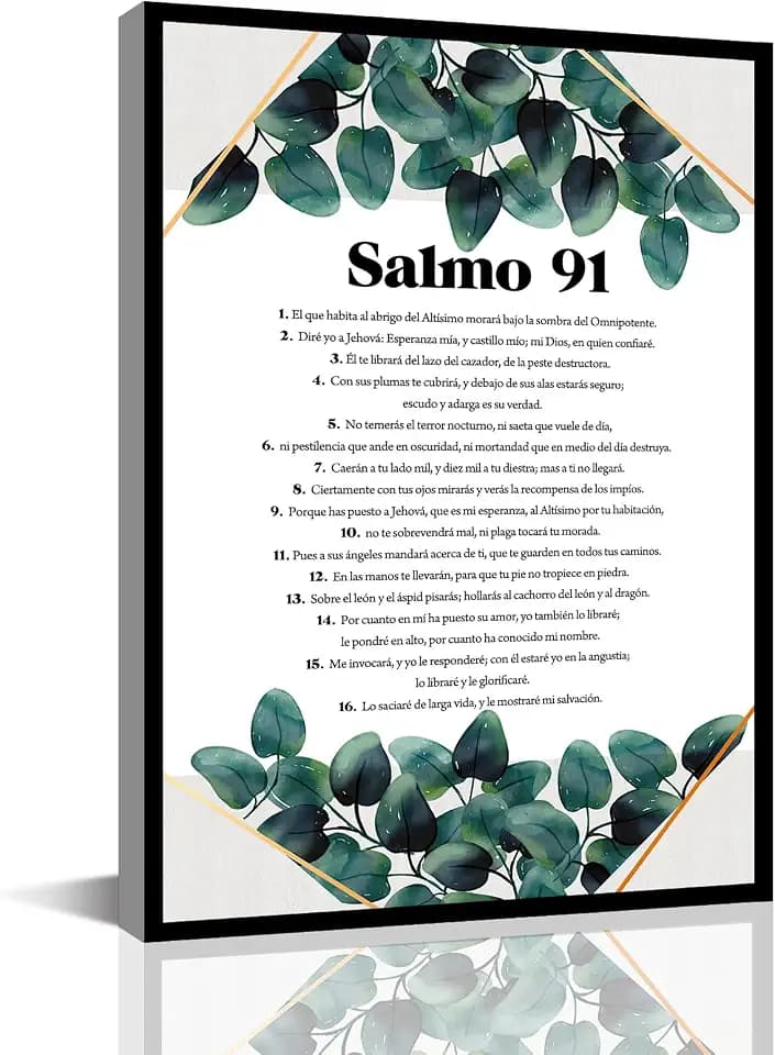 Salmo 91 En Español Para Pared Psalm 91 Wall Art Cuadros Cristianos Para Pared En Español Christian Wall Decor In Spanish Home Living Room Bedroom Bathroom Office Decor(8x12inch)-Wooden Framed