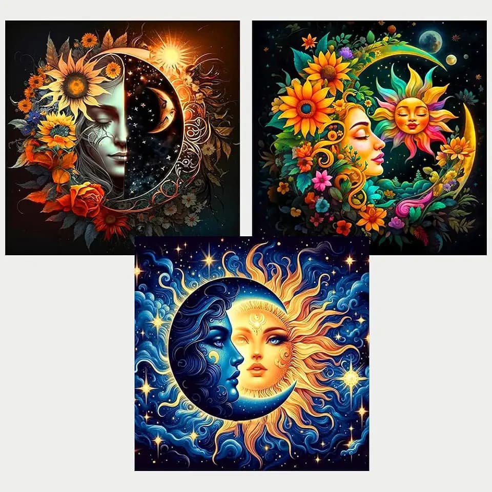 Axquilon 3 Pack Sun and Moon Diamond Art Kits for Adults 12x12inch