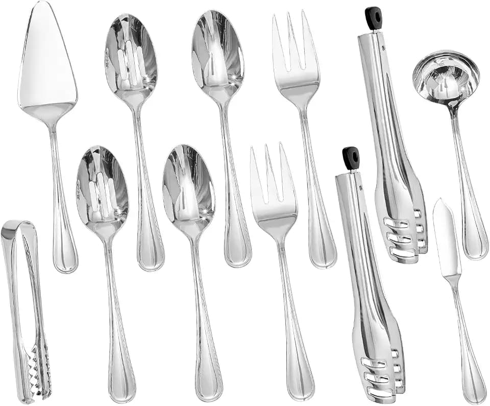 12-Piece Teardrop Serving Utensils Set, 18/10 Stainless Steel Utensils