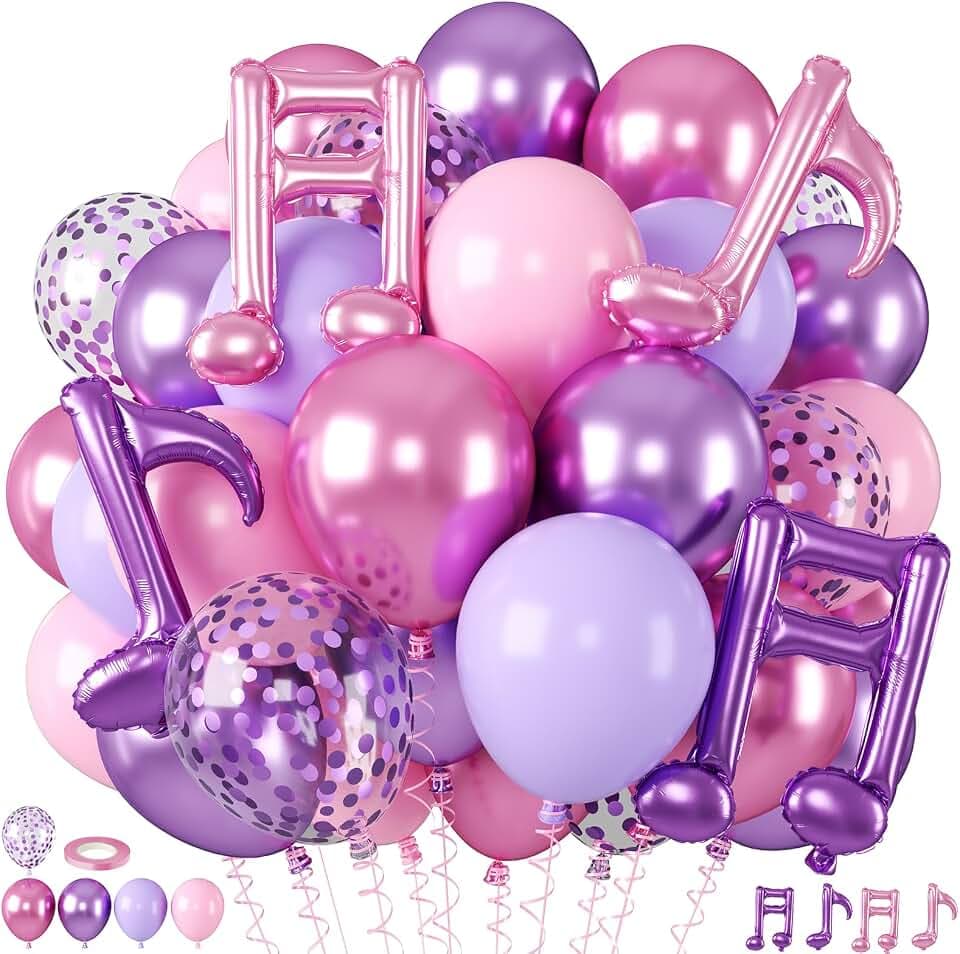 Pink Purple Balloons, Kpop Balloons Music Foil for Girls Birthday Party