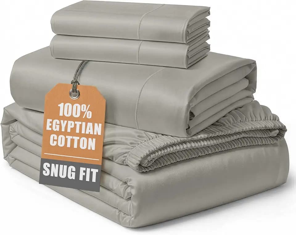 LANE LINEN Deep Pocket Full Size Sheets Set Sateen Weave - Silver