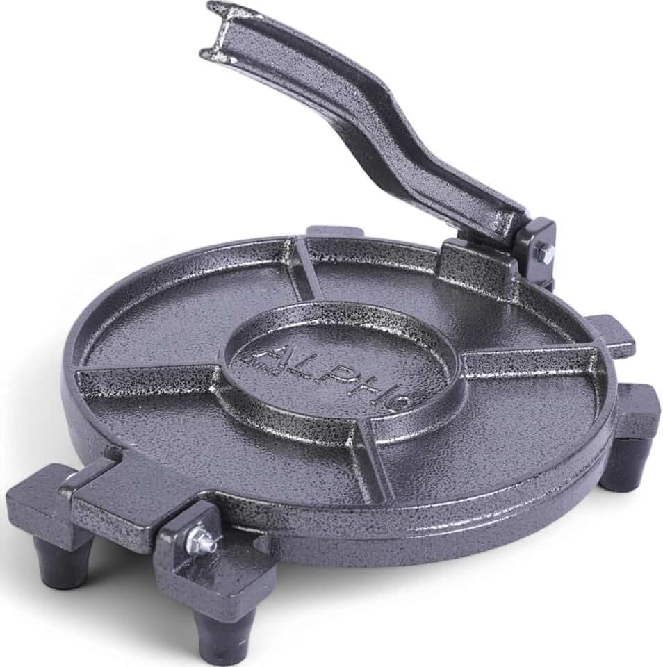 ALPHA LIVING Tortilla Press – 10 Inch Cast Iron Quesadilla Maker – Heavy Duty Empanada Maker Press – Cast Iron Tortilla Maker for Kitchen, Home Use