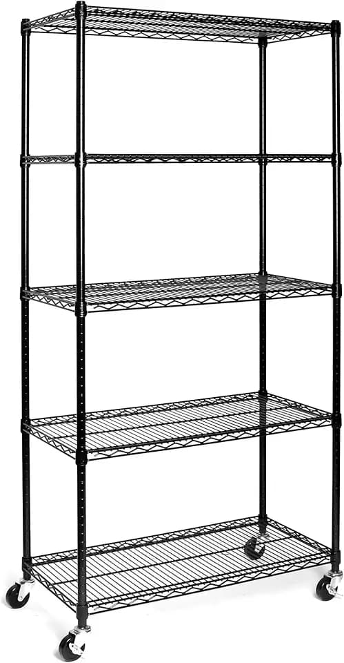 UltraDurable 5-Tier NSF Steel Wire Shelving, 36"W x 18"D x 75"H, Black