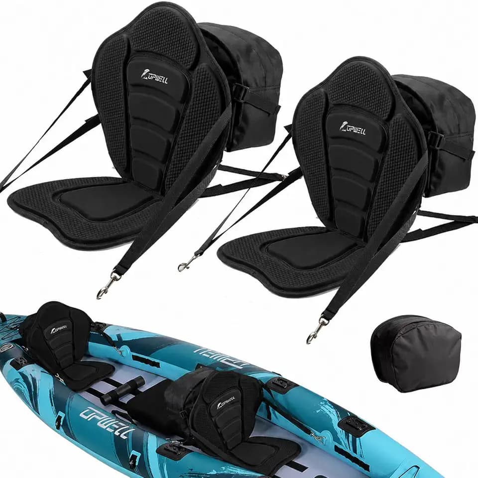 UPWELL Universal Kayak Seat with Storage Bag & 4 Adjustable Strap, Paddle Board Seat with Memory Foam Padded and Backrest for Kayak, Canoe, Sup