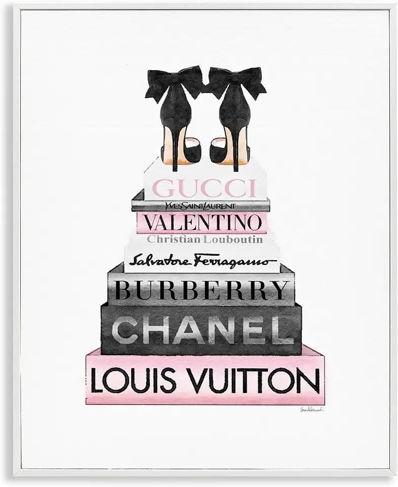 Black Heels Pink Bookstack Glam, 16 x 20 Inch Framed Giclée Print