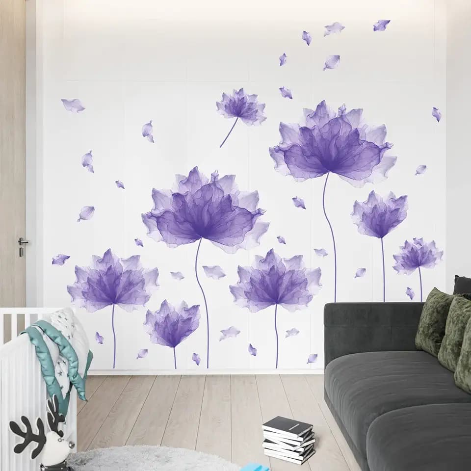 59.1'' x 49.6'' Flower Petal Wall Decal Floral Wall Sticker(Purple)
