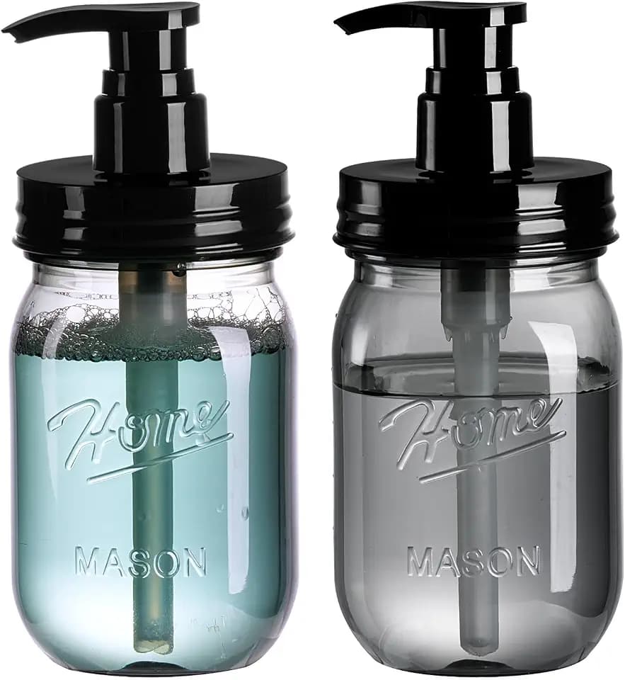 Amolliar Plastic Mason Jar Soap Dispenser with Pump Lid 16OZ -2 Pack Black