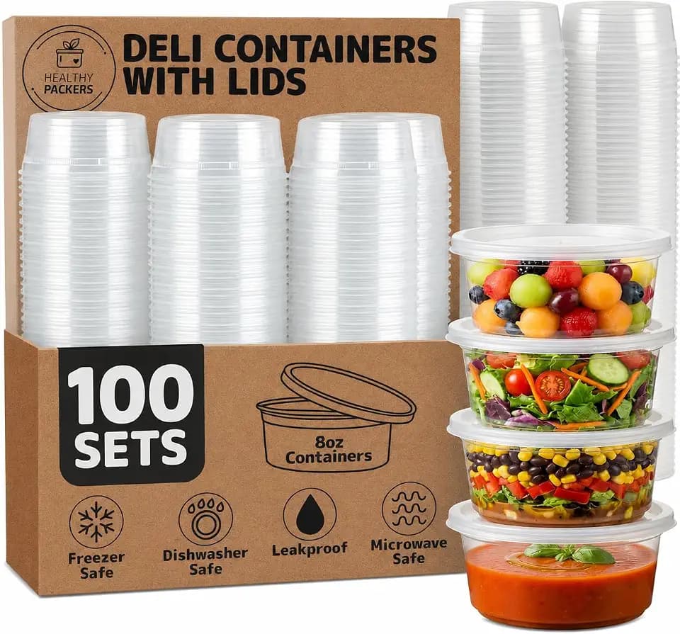 Healthy Packers 8oz Deli Containers with Lids, Food Storage, 100pk BPA-Free