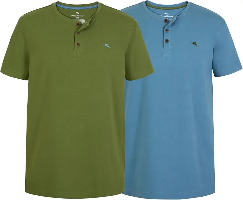 Tommy Bahama Mens 2 Pack Henley T-Shirts Soft Cotton Short Sleeve Shirt
