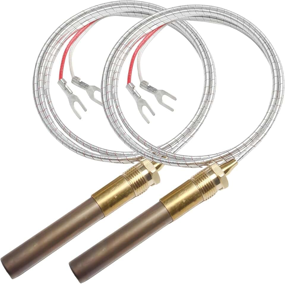 36" Q313A 750mV Thermopile Generator for Gas Fireplace, Water Heater, Grill, Fryer & Oven, Rated up to 750°C, Aluminum (2 Pack)