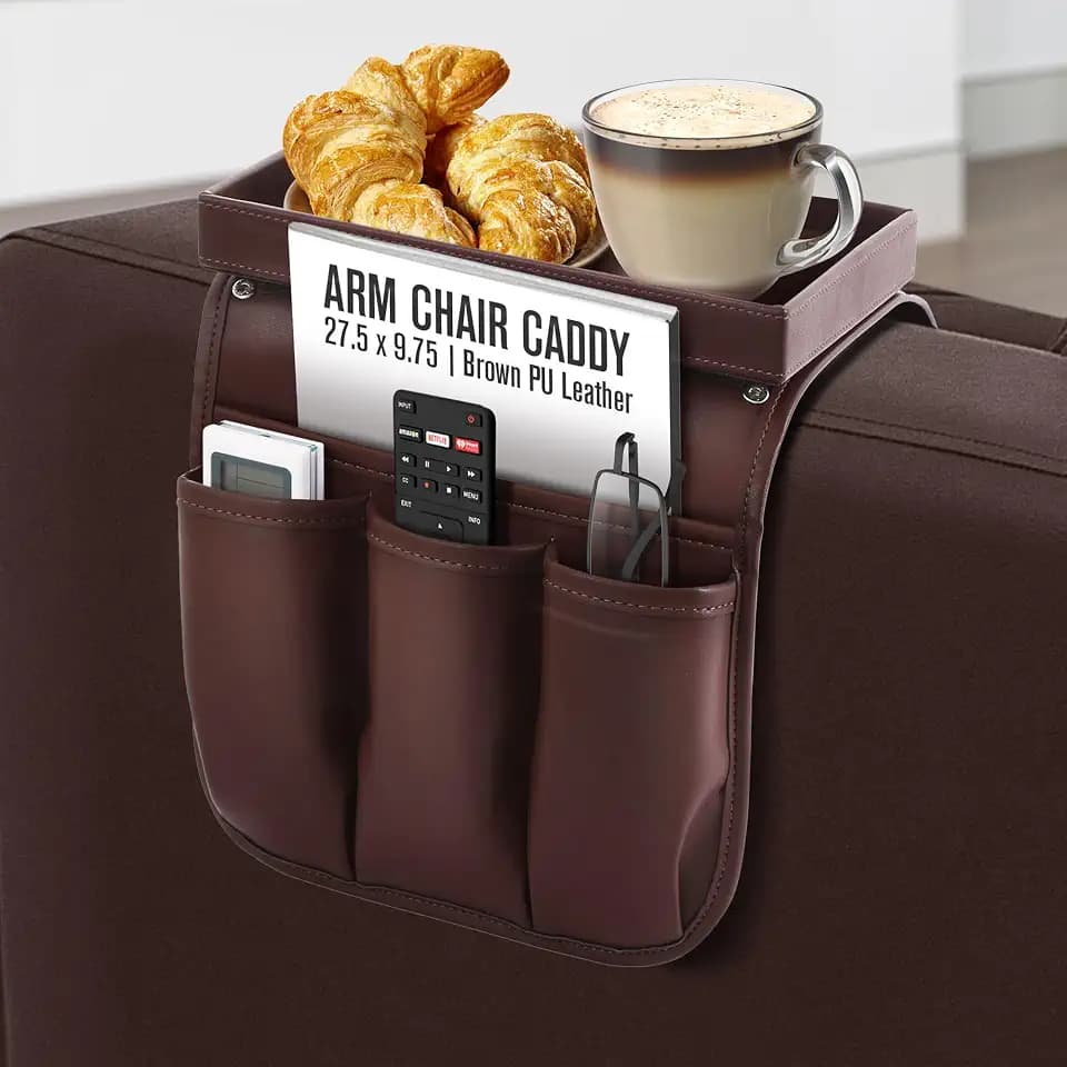 Armchair Caddy, Recliner Accessories, Armrest Organizer, Brown