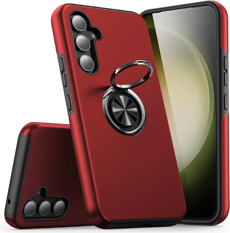 Schutzhülle für Samsung S23 FE mit Ständerring, stoßfest, kratzfest, 360°-Magnetringhalter, Ständer, Schutzhülle für Samsung Galaxy S23 FE, Rot