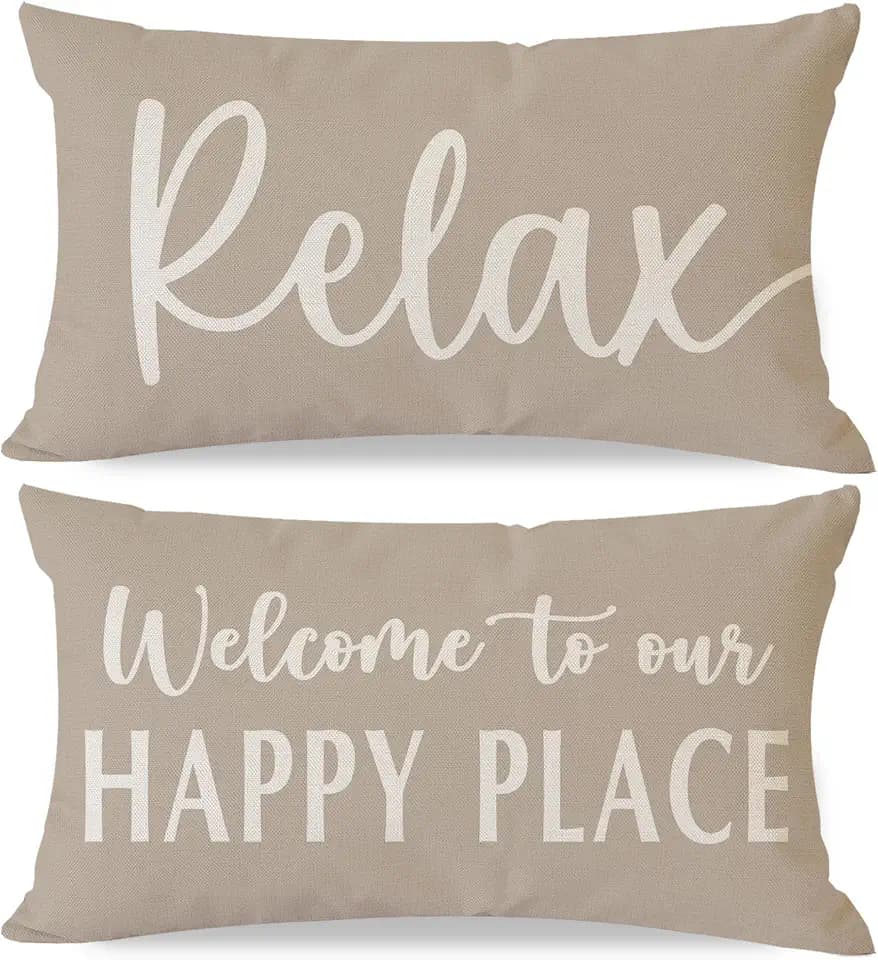 Welcome Relax Decorative Throw Pillow Covers 12x20 Set of 2, Beige