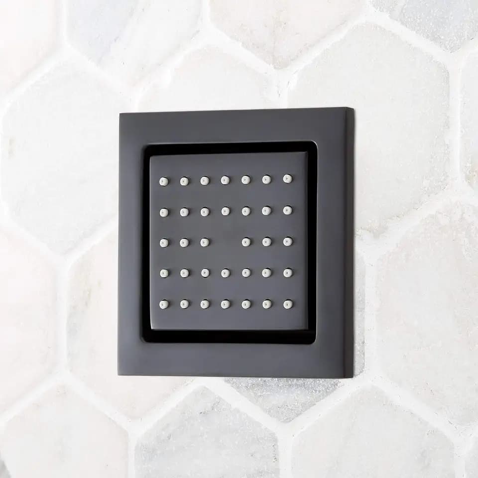 Signature Hardware 449908 5-1/8" Wide Square Flush-Mount Brass Body Spray with Rubber Spray Nozzles - Matte Black