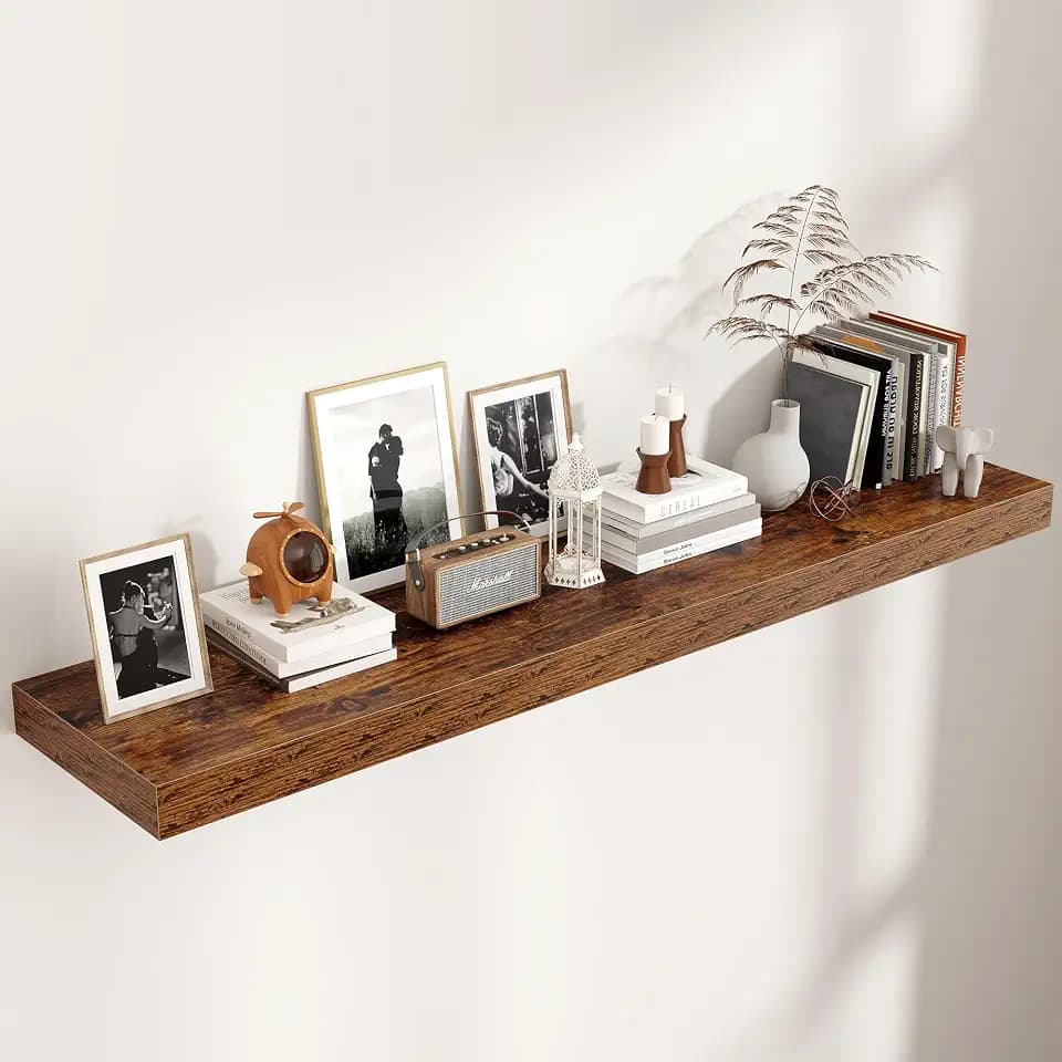 55 Inch Floating Shelves for Wall, 12"D Wood Storage Shelves, Brown Finish