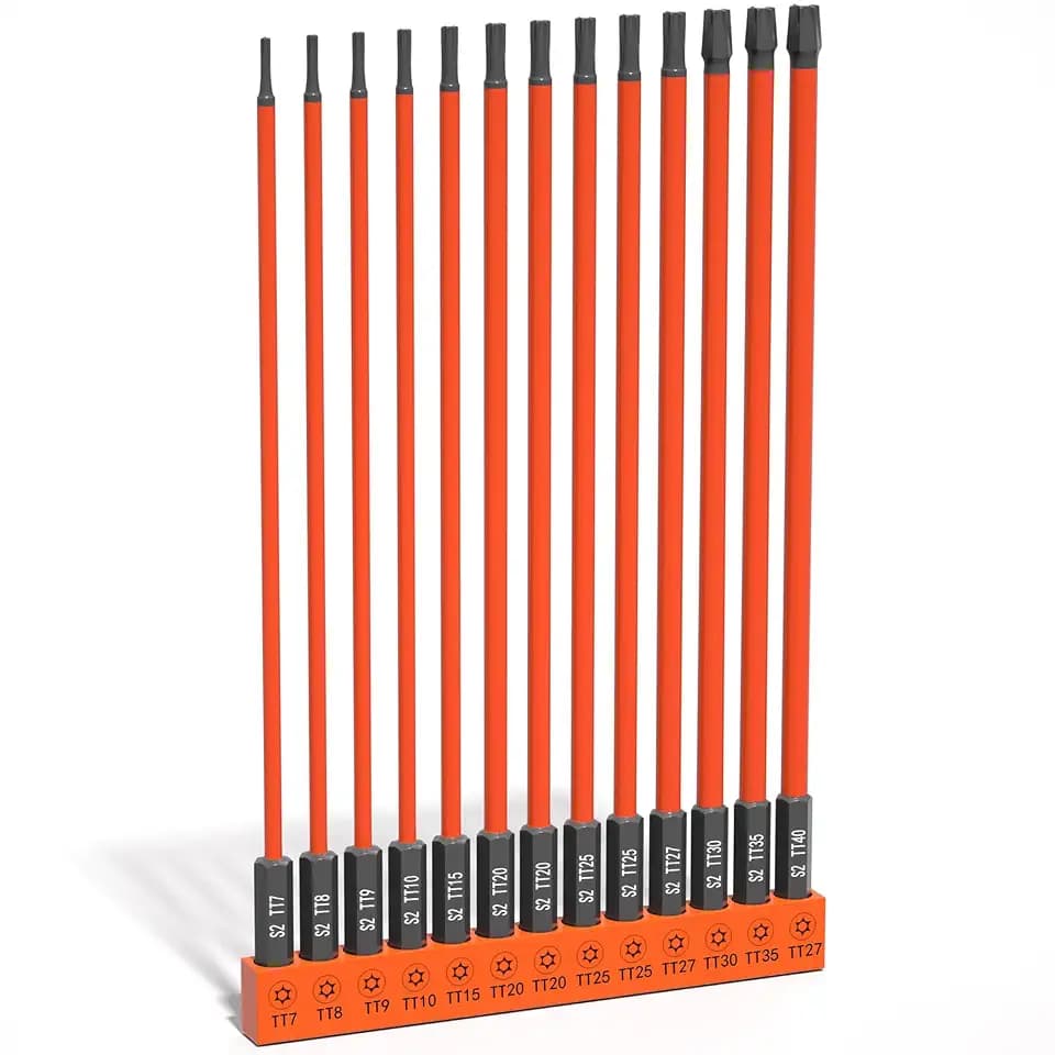 XOOL 13-Piece Long Torx Security Bit Set, 6-Inch (150mm), TT7–TT40, Magnetic S2 Steel, 1/4" Hex Shank, CNC Precision Tips for Impact Drivers